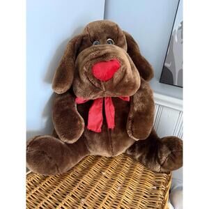 Large Plush Dog 18” – Brown Puppy with Red Heart Nose – Valentine Style Stuffed